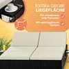 A marketing image for a two-person sun lounger, highlighting its features with text overlays. Produktbild-Vorschau