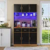 A modern kitchen hutch with illuminated shelves, displaying kitchen appliances and decor. Náhľad obrázku produktu