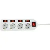 A white power strip with four outlets and individual switches. Produktbild-Vorschau