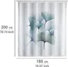 A shower curtain with a Ginkgo leaf pattern, with dimensions indicated. Produktbild-Vorschau