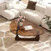 Vrygle Table Basse Ronde en Verre avec Pieds en Bois – Voir les images du produit 1