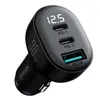 A black car charger with multiple ports and a digital display. Produktbild-Vorschau