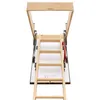 An open attic ladder extended from a wooden frame. Podgląd zdjęcia produktu