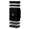A black outdoor wall light with clear glass elements and a motion sensor. Produktbild-Vorschau