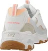 Rear view of a white Skechers sneaker with pink and tan accents. Produktbild-Vorschau