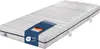 A white mattress with a blue band and labels. Produktbild-Vorschau
