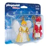 A Playmobil Christmas set featuring St. Nicholas and a Christmas angel, presented in its retail packaging against a snowy background. Produktbild-Vorschau