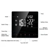 A digital thermostat display with labels pointing to different functions and readings. Podgląd zdjęcia produktu
