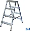 A silver aluminum step ladder with four steps is shown against a white background. Produktbild-Vorschau