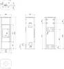 Technical drawings and dimensions of a freestanding steel stove. Produktbild-Vorschau