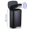 A black trash can with its lid open, showing a motion sensor icon. Produktbild-Vorschau
