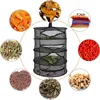 A collage of a multi-tiered drying net surrounded by various dried food items and a stack of clothes. Produktbild-Vorschau