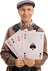 An elderly man wearing a cap and sweater holds up a fan of oversized playing cards, specifically four aces. Anteprima dell’immagine prodotto