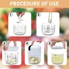 A collage of five images showing the step-by-step instructions for using a mini electric chopper. Produktbild-Vorschau