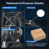 A collage of four images showcasing accessories and features of an e-bike. Produktbild-Vorschau