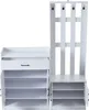 A white entryway furniture set with a coat rack and shoe storage. Produktbild-Vorschau