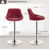Two views of a red bar stool with dimensions and weight capacity indicated. Produktbild-Vorschau