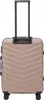 A front view of a beige suitcase with black wheels and a retractable handle. Náhled obrázku produktu
