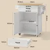 A white kitchen cart with a wooden top, shown with dimensions indicated by measurement lines and text. Podgląd zdjęcia produktu