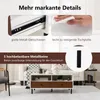 A living room scene with a couch and coffee table, featuring close-ups of product details. Produktbild-Vorschau