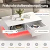 A white coffee table with storage compartments and LED lighting, shown in a living room setting. Voir les images du produit