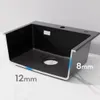 A black granite sink with dimensions indicated by text overlays. Produktbild-Vorschau