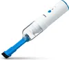 A white and blue handheld vacuum cleaner is shown against a white background. Produktbild-Vorschau