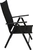 A black folding chair shown from the side. Produktbild-Vorschau