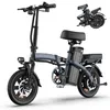A gray folding electric bicycle is shown against a white background. A smaller image of the same bicycle folded is in the upper right corner. Produktbild-Vorschau