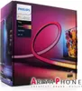 The image shows the packaging for a Philips Hue Play Gradient Lightstrip for a 65-inch TV. The packaging features a gradient of purple and pink, with an image of the lightstrip forming a loop and a TV screen displaying colorful coral. Produktbild-Vorschau