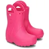 A pair of bright pink Crocs rain boots for children. Produktbild-Vorschau