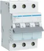 A three-pole circuit breaker with a clear protective cover over the switches. Produktbild-Vorschau