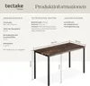 Product information for a tectake home desk, including dimensions, technical data, and delivery contents, with a diagram of the desk. Produktbild-Vorschau