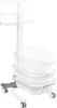 A white medical cart with multiple trays and wheels. Produktbild-Vorschau