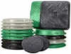 A collection of stacked manhole covers in various colors. Produktbild-Vorschau