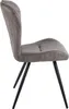 A side view of a gray upholstered dining chair with black metal legs against a white background. Produktbild-Vorschau