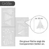 A collage of different Christmas tree designs, with a close-up view of one tree indicating its size. Produktbild-Vorschau