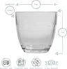 A clear glass tumbler with dimensions and capacity indicated. Voir les images du produit