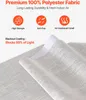 A close-up view of light gray fabric, likely curtains, with text overlays describing its features. Produktbild-Vorschau