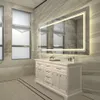 A modern bathroom vanity with a large illuminated mirror. Produktbild-Vorschau