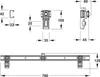 Technical drawing with dimensions of a shower tray mounting system. Anteprima dell’immagine prodotto