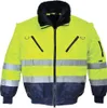 A high-visibility pilot jacket with reflective stripes and a fur-lined collar. Voir les images du produit