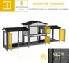 A multi-level wooden pet house with open doors and a close-up of a latch. Produktbild-Vorschau