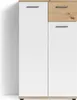 A white and wood-grain cabinet with two doors and two drawers. Produktbild-Vorschau