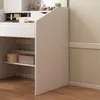 A close-up view of a white vanity table with shelves and drawers, showing some makeup and storage boxes. Produktbild-Vorschau