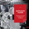 Close-up of items inside a dishwasher rack, with a red overlay featuring text. Produktbild-Vorschau