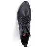 A top-down view of a black leather boot. Voir les images du produit