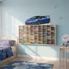Modellauto-Regal für 80 Autos 1:64 – Wandregal & Setzkasten für Spielzeugautos, Supersportwagen-Motiv, Birken-Sperrholz – Detailansicht der Fächer Produktbild-Vorschau
