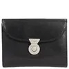 A black leather wallet with a silver clasp is shown against a white background. Produktbild-Vorschau