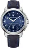 A close-up studio shot of a Maserati watch with a blue dial and a navy blue leather strap. Produktbild-Vorschau
